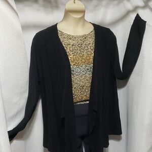 a.n.a . Black Women's Sweater; Open Waterfall Front; Soft & Comfy.  EUC  Size 2X